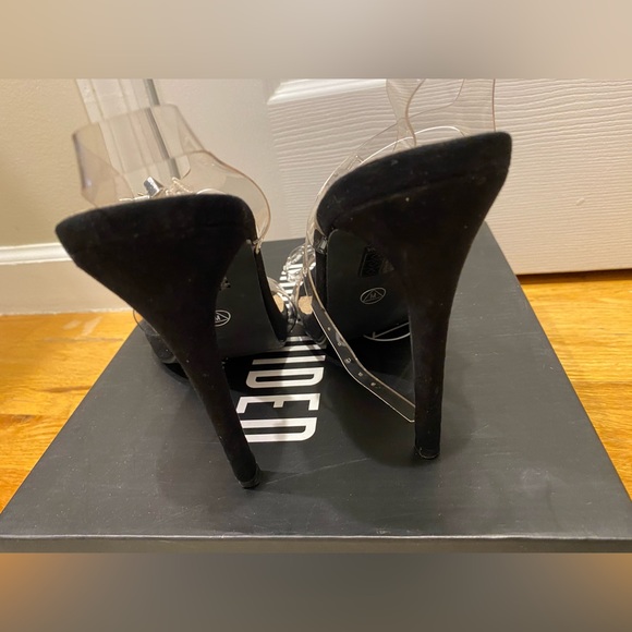 Missguided clear Perspex bow rhinestone ankle strap sandals heels black suede - Picture 3 of 10